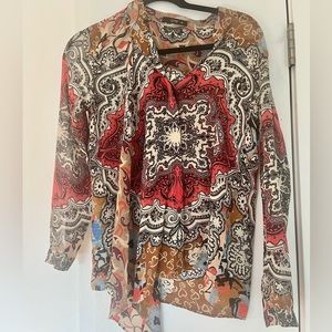 Etro Silk Longsleeve drapes in front. Sz 40 or sz 2/4
